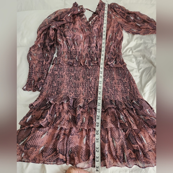 Rebecca Taylor Silk Dress Snake Print Smocked Size Small - Picture 10 of 11